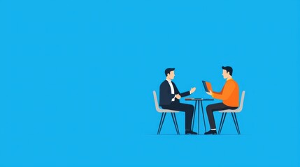 Business Meeting Illustration   Two Men Discussing a Project