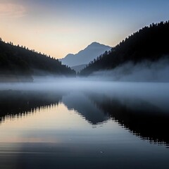 Fototapeta premium Mountains and lake, mirror image, calm image.