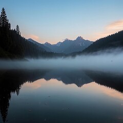 Fototapeta premium Mountains and lake, mirror image, calm image.