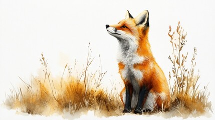 Obraz premium A realistic illustration of a fox sitting in a grassy area, showcasing its natural beauty.