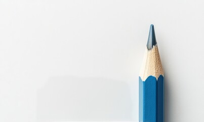 Blue pencil on white background, minimalism. Creativity, idea, solution, creativity concept.