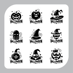collection of Halloween silhouettes Set of logotype different types of black simple Halloween vector illustration silhouettes in white background.