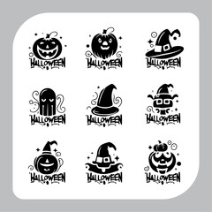collection of Halloween silhouettes Set of logotype different types of black simple Halloween vector illustration silhouettes in white background.