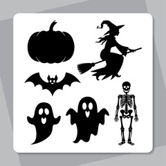 Fototapeta premium collection of Halloween silhouettes Set of logotype different types of black simple Halloween vector illustration silhouettes in white background.