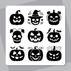 collection of Halloween silhouettes Set of logotype different types of black simple Halloween vector illustration silhouettes in white background.