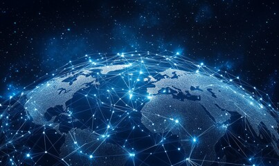 The concept of digital global connectivity in modern technology and network design for international communication in a futuristic cyberspace world
