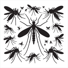 Mosquitoes silhouette on white background
