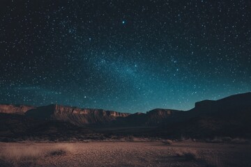 Starry Night Sky Above a Silhouetted Desert Landscape