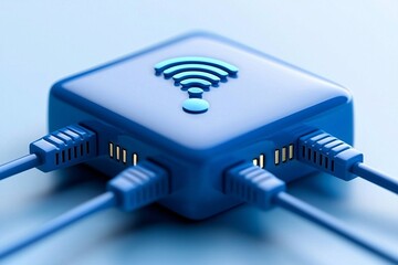 Blue Wi-Fi Router with Cables.