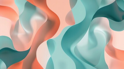 Obraz premium Abstract, smooth flowing shapes in pastel tones of teal and coral. 