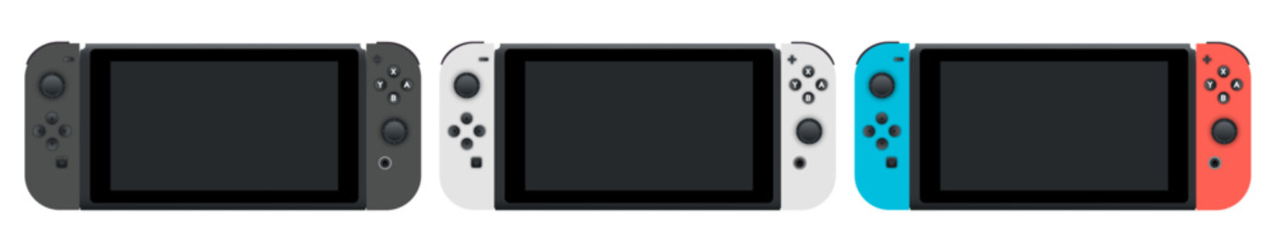 Nintendo Switch red blue, Nintendo Switch Super Smash Bros., Nintendo Switch OLED with White Joy-Con, gaming console vector isolated with transparent screen