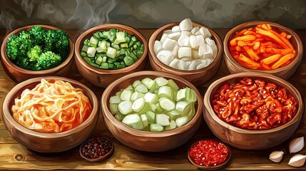Vibrant Kimchi Clipart Set of 4 Simple Colored Icons on White Background