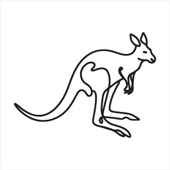 single one line Kangaroo silhouette on white background
