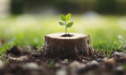 Young tree emerging from old tree stump