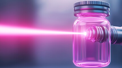 Pink Laser Beam from Glass Bottle.