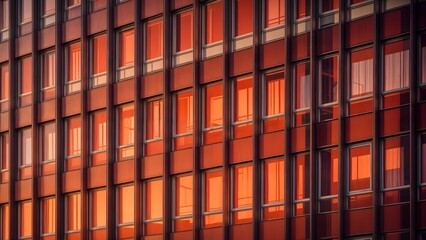 Simple high contrast art photography, warm tones. A building full of modern looking windows