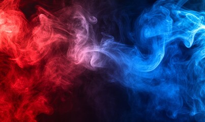 Fototapeta premium This image shows an intense and dynamic interaction of red and blue abstract smoke with hints of fire, symbolizing energy, contrast, and the interplay
