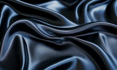 Obraz premium This image showcases an elegant black satin fabric with luxurious waves creating a smooth texture perfect for background use