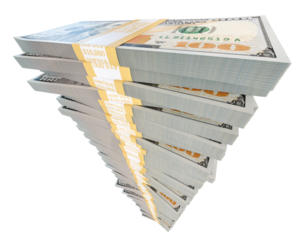 Stack of One Million Dollars in One Hundred Dollar Bills Isolated. Transparent PNG.