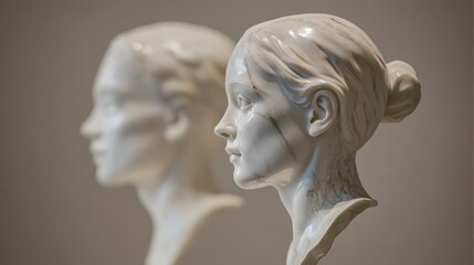 Two elegant white sculptures of female busts showcasing fine artistic craftsmanship.