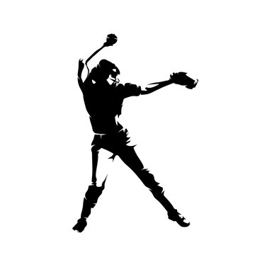 Softball player, women's team sport, isolated vector silhouette