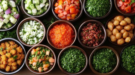 Fototapeta premium Delicious Falafel Dish: Top-Down View of Perfectly Arranged Falafel Balls with Subtle Curves