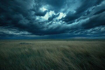 Dramatic Storm Clouds Over a Field of Tall Grass