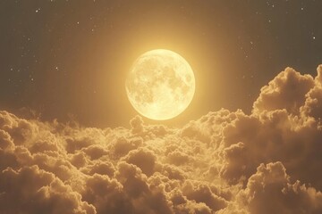 Full Moon Shining Brightly Through a Sea of Clouds