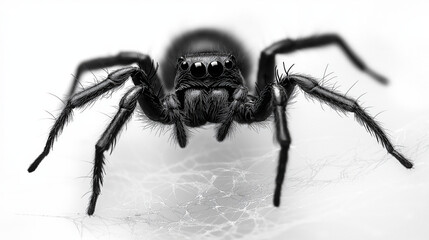 Fototapeta premium B&W illustration of A Jumping Spider with Intricate Web Details