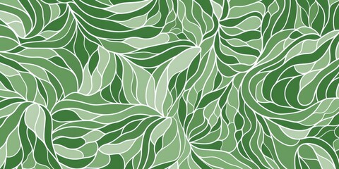 Fototapeta premium Elegant pattern of green and white doodles featuring an intricate network of wavy swirl lines 