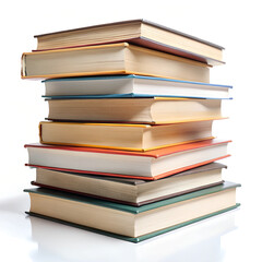 Stack of books pile side view on white background