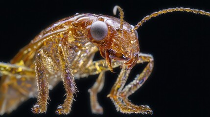 Fototapeta premium Macro Close-up of Shiny Beetle Exoskeleton with Intricate Patterns and Fine Hairs - Ultra-Detailed Nature Photography