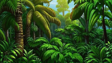 Obraz premium Beautiful illustration of the jungle, grass foliage, ferns.