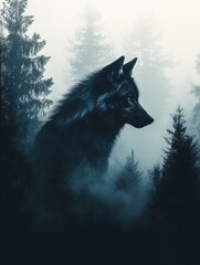 Wolf that is standing in the foggy woods