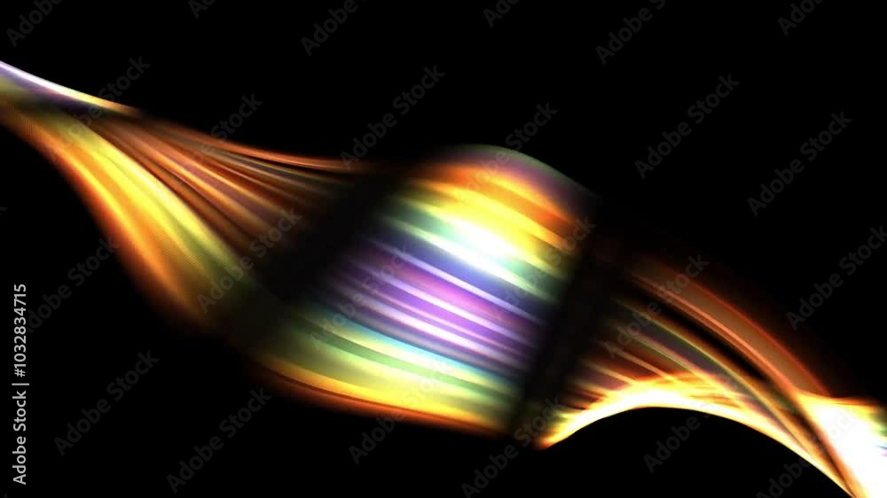 Wall mural abstract colorful glowing wave with dynamic movement on a dark background.
