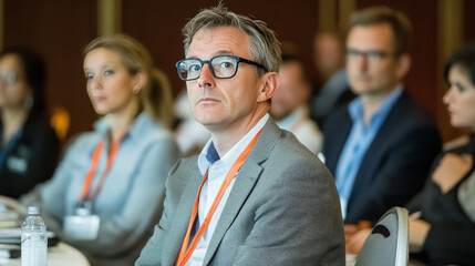 Experts share their insights on global business trends at a conference, while a focused audience listens intently.