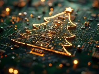 Obraz premium computer circuit board, Christmas tree form