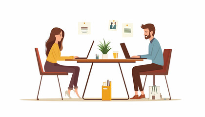 Collaborative Workspace: Man and Woman Working Together on Laptops 