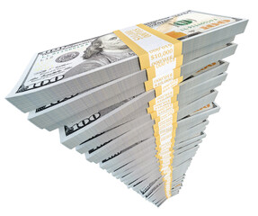 Stack of One Million Dollars in One Hundred Dollar Bills Isolated. Transparent PNG.