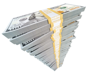 Stack of One Million Dollars in One Hundred Dollar Bills Isolated. Transparent PNG.