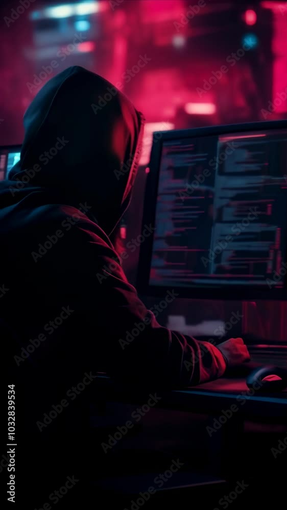 Aufkleber Programmer codes in a dimly lit room with multiple monitors, creating a mysterious scene of intense software development and cybersecurity work