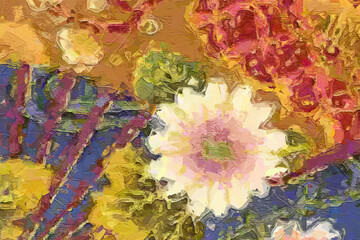 Oil paintings and various flowers, including birds, roses, peonies, chrysanthemums, are all beautiful