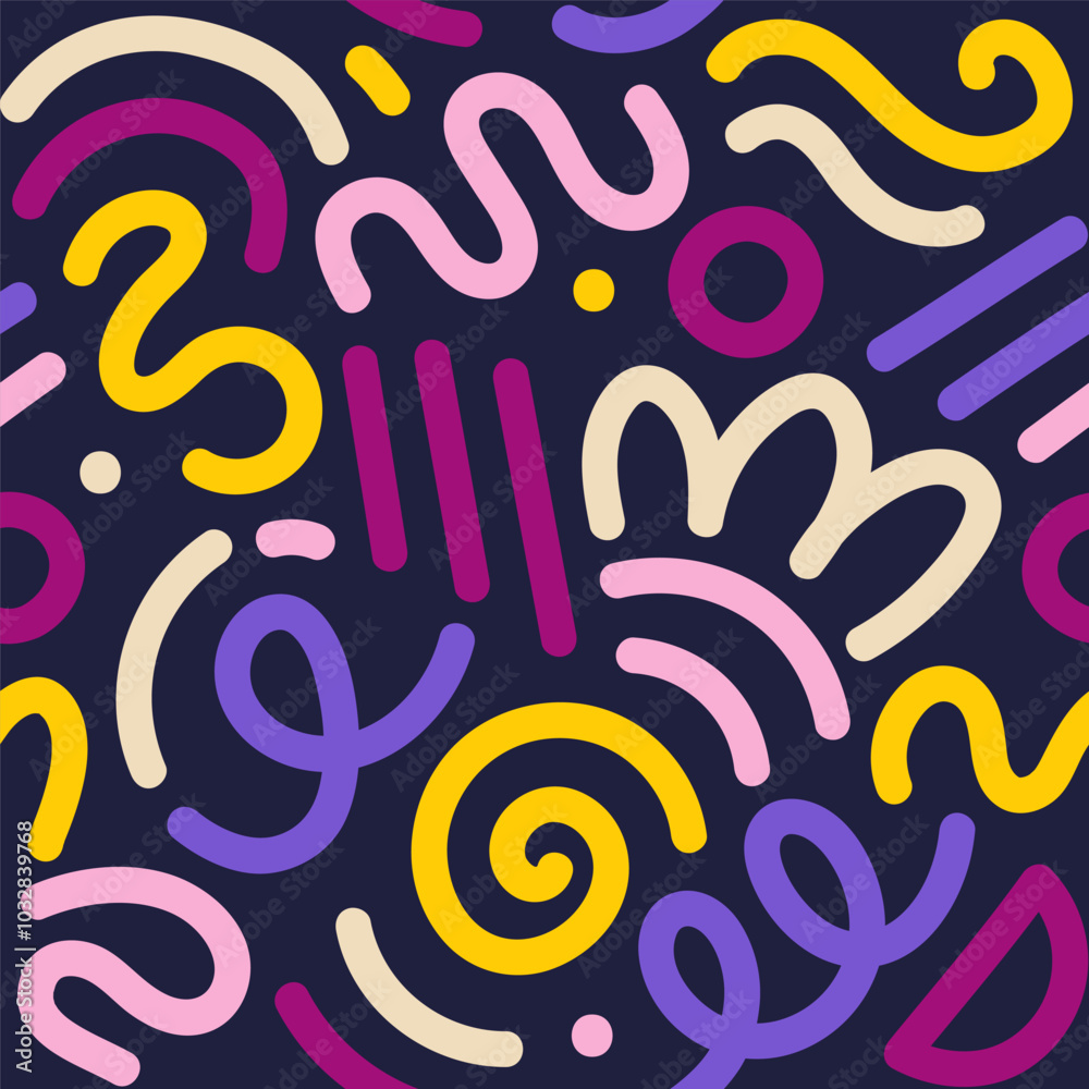 Wall mural memphis geometric seamless pattern. multicolor abstract background in retro 80s, 90s style with vari