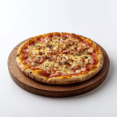 Delicious Classic Italian Pepperoni Pizza on Wooden Platter for Culinary Delights - Perfect for Food Photography and Stock Images