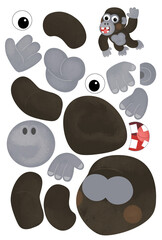 cartoon scene with character puzzle cutout educational exercise manual work with scissors african animal ape monkey gorilla illustration for children cutout