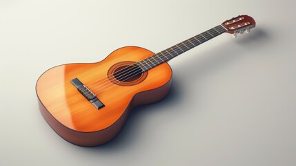 Fototapeta premium 3D illustration of a beautifully detailed guitar, with pastel tones on a light background, capturing an elegant feel for music themes