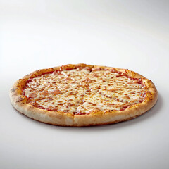 Freshly Baked Cheese Pizza with Golden Crust and Tomato Sauce on White Background - Ideal for Culinary Blogs and Food Photography