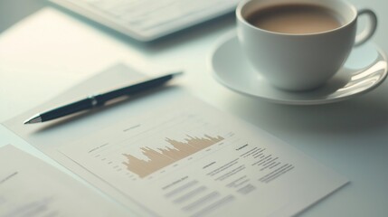 Financial graph placed on white desk with pen and coffee cup generate ai