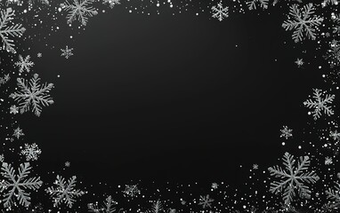 A winter wonderland theme featuring a black background adorned with shimmering silver snowflakes and sparkling elements