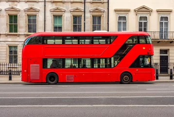 Fotobehang Red double-decker bus on streets of London, UK © Mistervlad